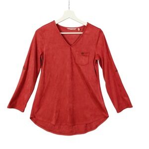 Soft Surroundings‎ Womens XS Top Burnt Orange Faux Suede Boho Roll Long Sleeve